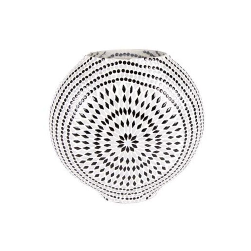 Lampada da tavolo in vetro mosaicata a rombi bianca e nera lavorata a mano.sira.bio