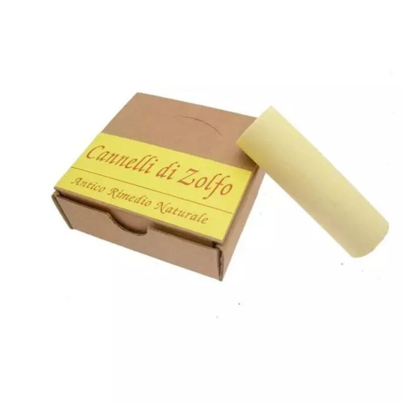 Scatola con 3 cannelli di zolfo grandi d cm 2,5 x h cm 8,5.sira.bio