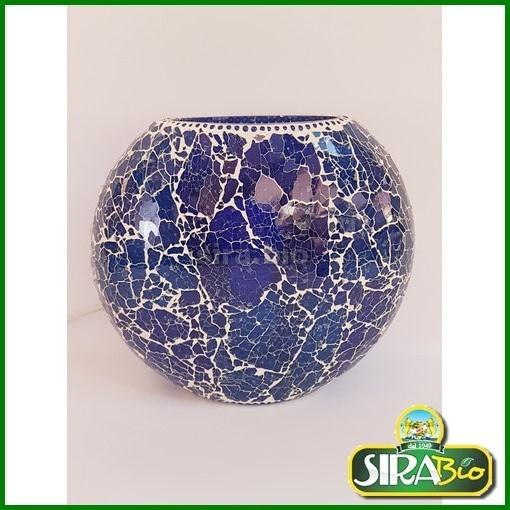 Lampada da tavolo in vetro mosaicata craquelè azzzura e blu lavorata a mano - immagine 2