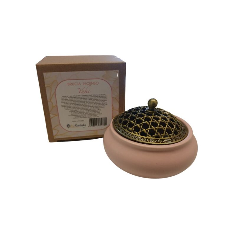Brucia Incenso Yuki Rosa in Ceramica e Coperchio Traforato in Metallo
